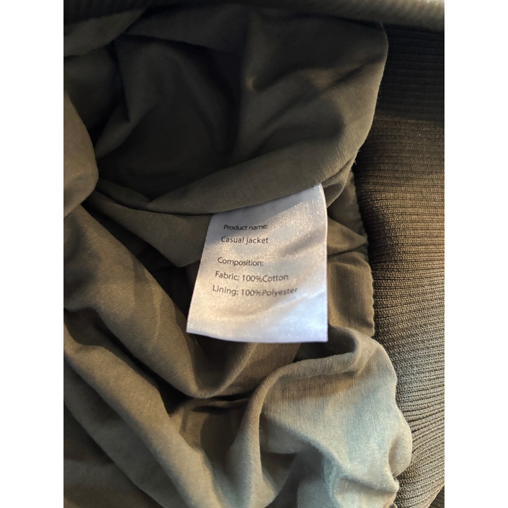 Mens Olive Green Military Utility Jacket Cotton Canvas Full Zip Bomber Medium - Picture 4 of 4